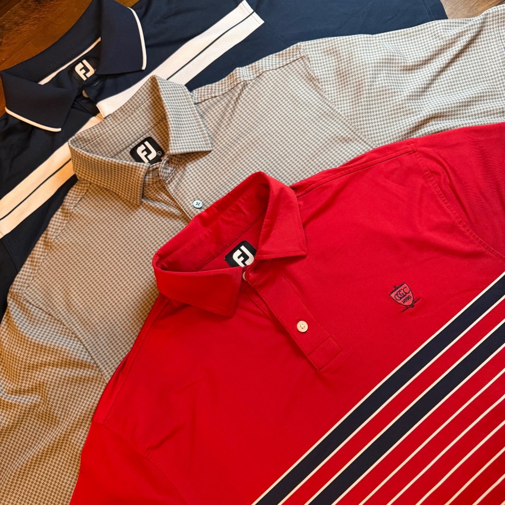 FootJoy Golf Polo Shirt Lot of 3 Mens Large Navy Red Grey Striped Performance
